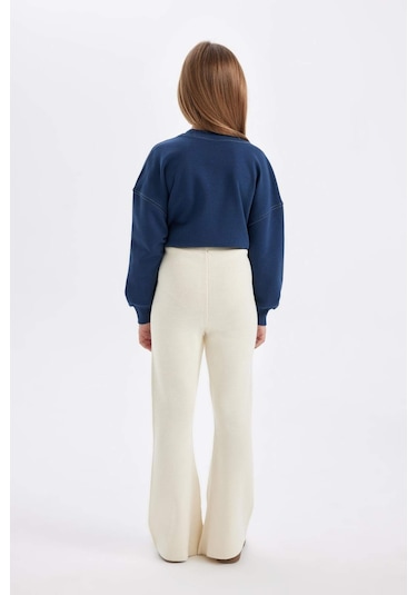 Defacto Kız Çocuk Flare Fit İspanyol Paça Basic Düz Triko Pantolon A6029A824WNER233 Ekru