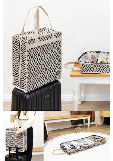 2'li Çok Amaçlı Çanta Ayakkabı Kıyafet Ve Makyaj Çantası Bej