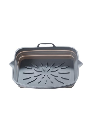 Gri Fritöz Fırın Tepsisi Gıda Sınıfı Yeniden Kullanılabilir Yağa Dayanıklı Bakeware Yapışkan Olmayan Katlanabilir Fritöz Tavası Mutfak Aksesuarları Gri