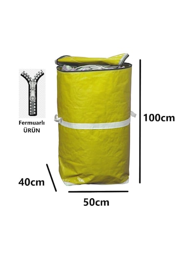 Ev-ış Branda Taşıma Çuvalı 50x40+100cm Fermuarlı Ve Cepli 170gr.tekstıl Çuvalı- Sarı