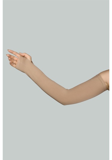 Altobeh Kesik Parmak Geçmeli Penye Kadın Tesettür Kolluk - Koyu Bej