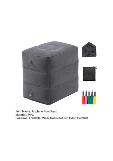 Pazly Koyu Gri Şişme Uçak Ayak Dayanağı - Yükseklik Ayarlanabilir, Aşınmaya Dayanıklı, Seyahat Konforu Koyu Gri