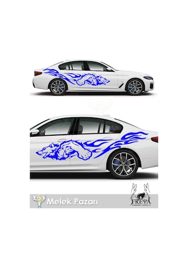 90x21cm-Kurt Alevli Yan Kapı Araba Sticker. Alevli Kurt Oto Arka