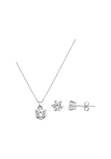 Bilezikci 14 Ayar Altı Tırnaklı Tektaş Kolye Küpeli Set