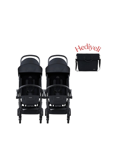 Bumprider Connect³ İkiz Bebek Arabası Black - Black & Yan Bakım Çantası Hediyeli