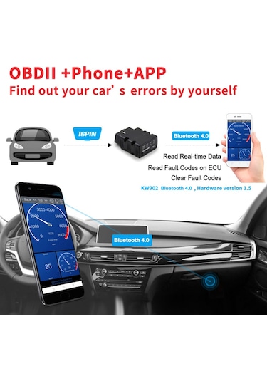 Mufunye: Araç Tanılama Tarayıcı - Kw902 Mini Bt 4.0 Kablosuz Obd-ıı Dedektörü, Ios/android Uyumlu Otomatik Test Cihazı