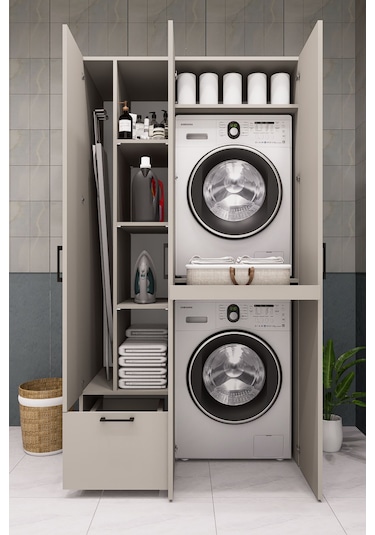 Mdf Çamaşır Makinesi Ve Kurutma Makinesi Dolabı Ütü Masalı Kapaklı Kumbeji Kumtaşı