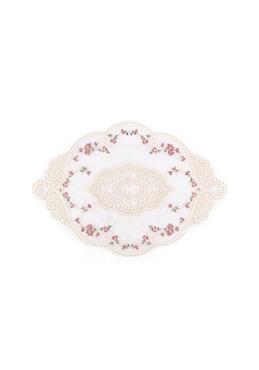 2 Adet Vintage Oval Dantel Masa Örtüsü Beyaz