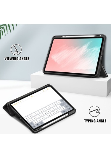 Ipad Uyumlu Air 2020 /air 2022 İçin Otomatik Uyandırma/uyku Litch Skin Pu Deri Üç Katlı Stand Kılıfı Ve Kalem Tutucu