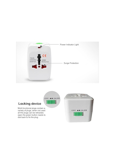 Honmex Evrensel Soket Adaptörü - 4 Uluslararası Standart Abd, Avrupa, İngiltere, Avustralya - 2500w Maksimum Güç - Ateş Engelleyici Pc/abs Plastik - Beyaz