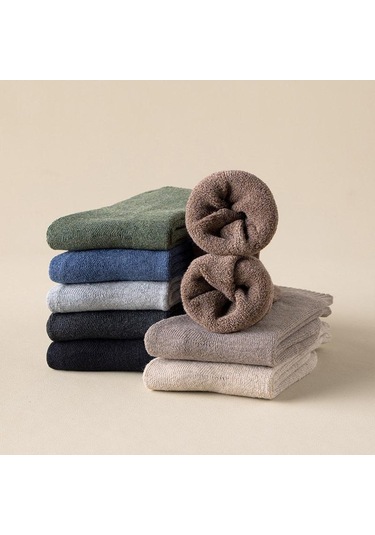 Açık Kahve Erkek Mürettebat İş Çorapları Düz Renk Erkek Kış Kalınlaşmış Çorap Pamuk Yüksek Tüp Spor Çorapları Açık Kahve