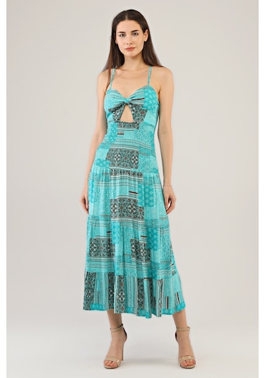 Avver Kadın Gipeli Lastikli Omuz Askılıklı Elbise-Mavi