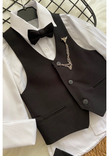 Zincirli Begos Erkek Çocuk Takım Elbise Siyah