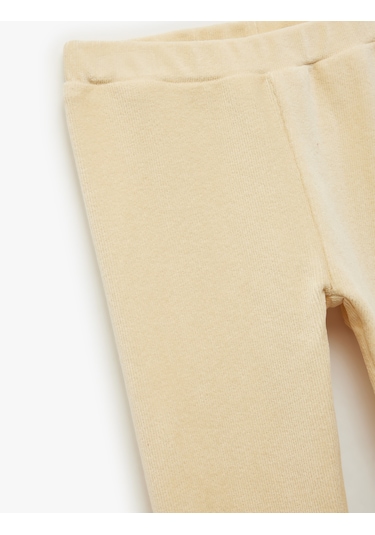 Koton Beli Lastikli Yüksek Bel Basic Kadife Tayt Bej 6wkg40139ak Ekru