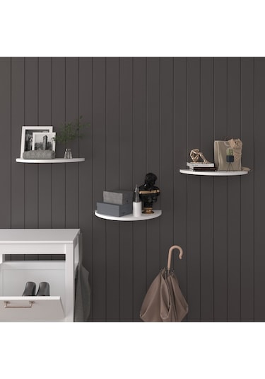 Doğal Modern Organizer Düzenleyici 3'lü Oval Dekoratif Kitaplık Banyo Mutfak Duvar Rafı Beyaz