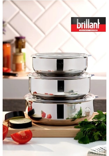 6 Parça Aldip Çelik Saklama Kabı Seti 3'lü 16-18-20 Cm - Şeffaf Kapaklı Metal Saklama Kabı Gümüş