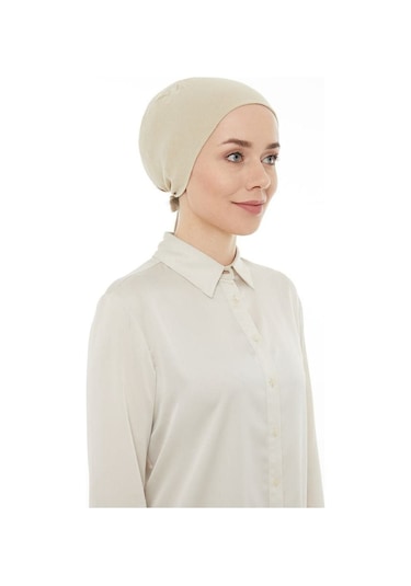 Melodi Scarf Tesettür Dikişli Bone Bej Bej