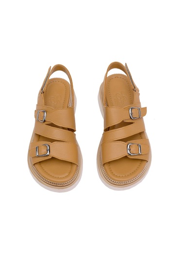 Elit Vesta Kadın Hakiki Deri Düz Sandalet Taba Taba