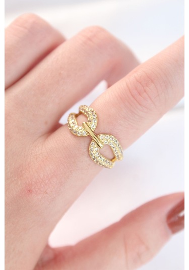 Zirkon Taşlı Gold Renk Ayarlanabilir Yüzük - Tj-byk3109 Gold