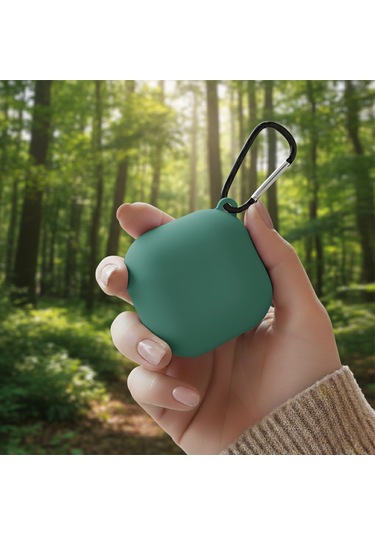 Caseonn Samsung Galaxy Buds Fe - Buds Core Kılıf Askı Aparatlı Mat Silikon Yeşil