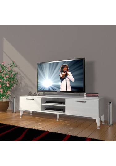 Decoraktiv Eko 140 Mdf Dvd Silver Tv Ünitesi Tv Sehpası - Ceviz - Siyah Parlak Beyaz