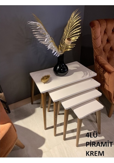Zigon Sehpa Piramit Renk-Ebat - Krem-3'lü