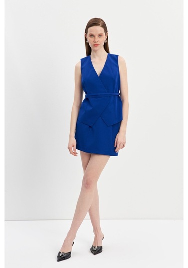 Stella Pulvis Mavi Krep Mini Etek Mavi