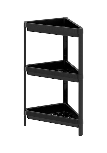 Ahir Ticaret Üçgen Raf Ünitesi 3 Katlı Siyah Köşe Banyo Rafı Siyah