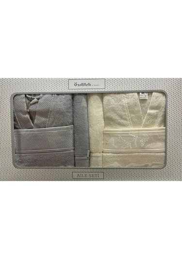 Özdilek Ditsy Aile Bornoz Seti Gri - Krem