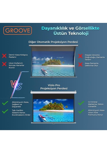 Groove Vizio Pro 120 Inch 265x150cm Blackout Işık Geçirmez Profesyonel Projeksiyon Perdesi