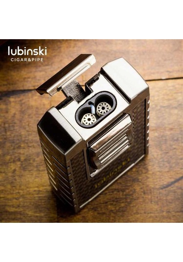 Lubinski Yeni Stil Delicili Çift Torch Puro Çakmağı Silver