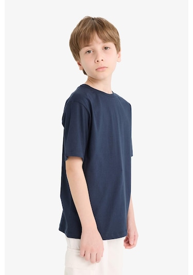 Defacto Erkek Çocuk Bisiklet Yaka Basic Düz Kısa Kollu Tişört K1687a625aunv135 Lacivert