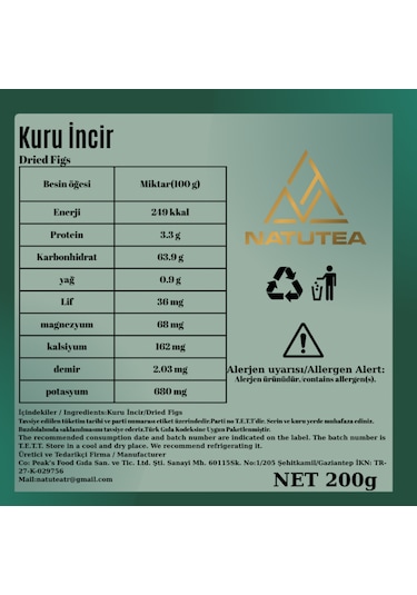Natutea Kuru İncir 200 G Kuru Meyve 200 G
