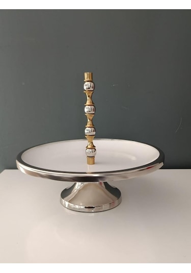 Lamedore Silver Balls Tek Katlı Beyaz Kek Standı 28x28x24 Cm