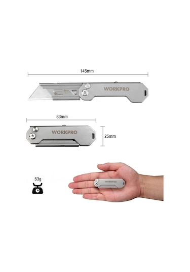 Workpro Wp211016 Paslanmaz Çelik Gövde Katlanır Rötuş Maket Bıçağı