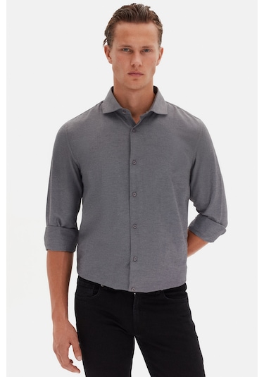 D'S Damat Ds Damat Slim Fit Antrasit Italyan Yaka Armürlü Uzun Kollu Kolay Ütülenebilir Nefes Alan Dört Mevsim 2HF02ORT3185 Antrasit