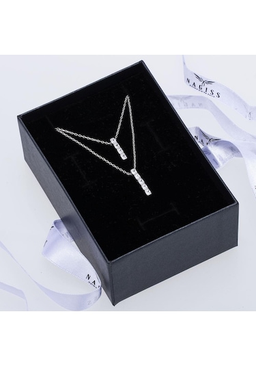 Nagıss Sıralı Dörttaş Beştaş Model Zirkon Taşlı 925 Ayar Gümüş İkili Kadın Kolye