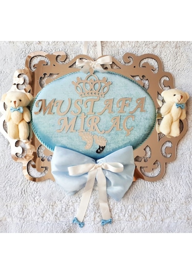 Ahşap Özel Kesim Ayıcıklı Model Erkek Bebek Kapı Süsü Çok Renkli