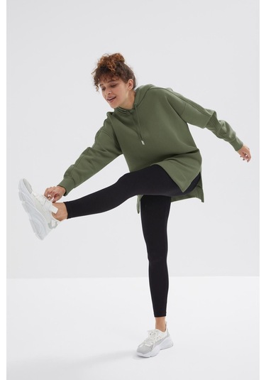 Tommy Life Çağla Reglan Kol Basic Kapüşonlu Oversize Sweatshirt Tunik - 97242 Çağla