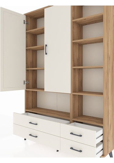 Arges Dolap 10 Raflı 4 Çekmeceli 2 Kapaklı 132x30x195 Çam-ayt... Çam