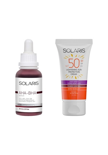 Solaris Cilt Tonu Eşitleyici Aha-Bha Canlandırıcı Serum 30 ML + Solaris SPF 50+ Leke Karşıtı Koruyucu Güneş Kremi 50 ML