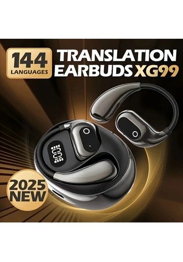 Jianan Black 2025 Aı Real-time Translation Earphones, Led Display, 144 Languages Support, Type-c Charging 01