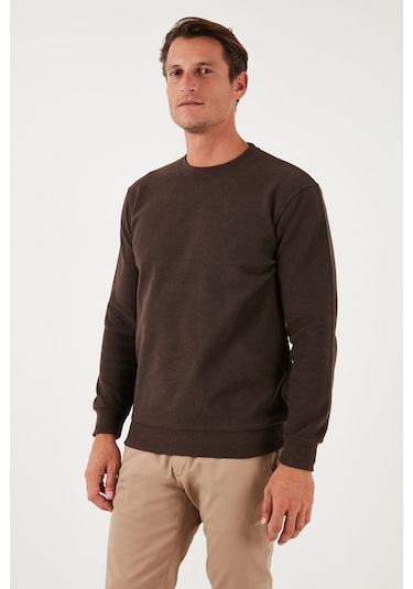 Buratti Slim Fit Bisiklet Yaka Pamuklu Erkek Kazak 456201 Kahve