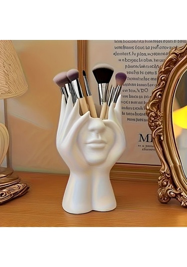 Fochsia Siyah Özgün Yaratıcı Vücut Sanatı Şekilli Makyaj Fırçası Standı Ve Kalemlik, El Yapımı Siyah