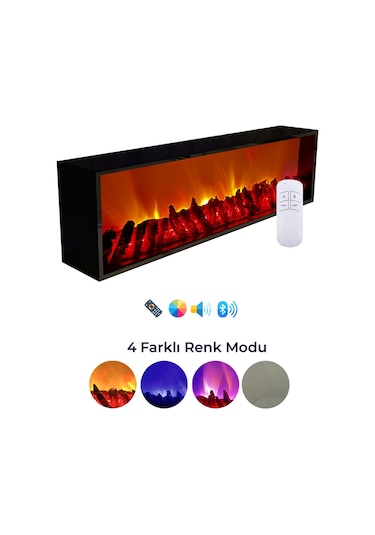Arif Dekoratif Yapay Elektrikli Şömine - 70x25x15 Cm - Farklı Renk Modları, Kumandalı, Bluetooth