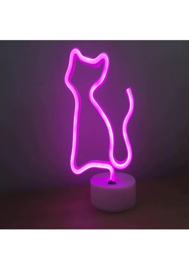 Eşe Sevgiliye Güzel Romantik Hediye Neon Işıklı Kedi Lamba Usb Ka Pembe