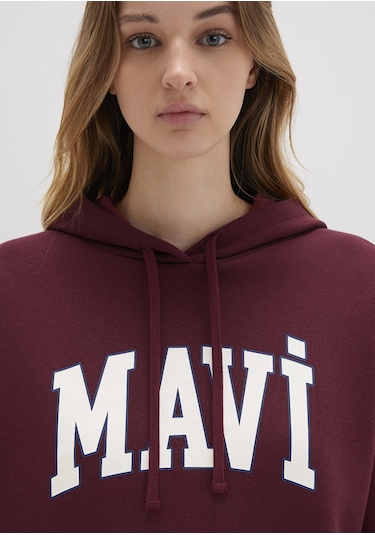 Mavi - Mavi Logo Baskılı Kapüşonlu Bordo Sweatshirt 1600361-85493 Bordo