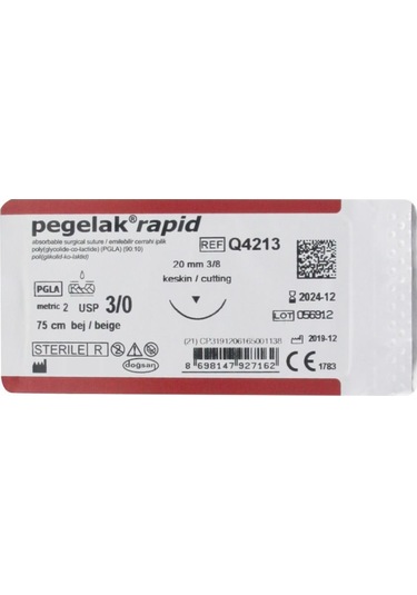 Doğsan 3/0 20 MM Keskin 3/8 75 CM Emilebilir Cerrahi İplik