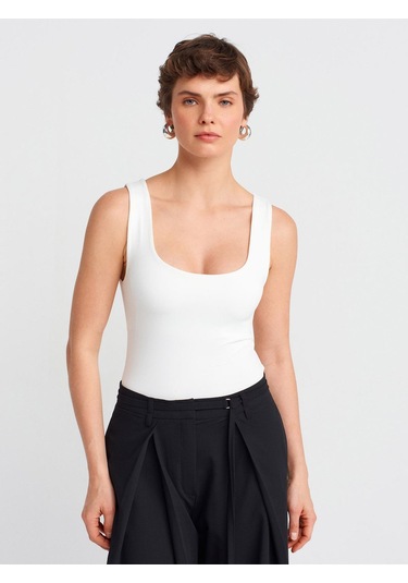 20977 Kalın Askılı Poliamid Atlet-ekru-11365 Ekru