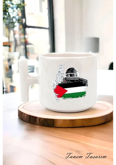 Filistin Tasarımlı Baskılı T Kupa Bardak , Gazze T Kupa Bardak , Küdüs Kupa Bardağı Mescid-i Aksa 148 Beyaz